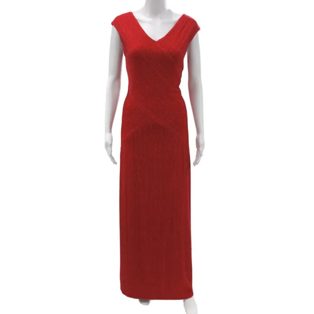 Alex Evenings Womens Red Sleeveless V Neck Sheath Holiday Dress Size 12